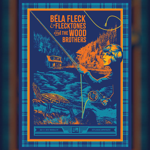 2018 Béla Fleck & the Flecktones x Wood Brothers at KettleHouse Amphitheater, Screenprint (18x24)
